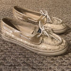 Sperry sparkle cheetah boat shoe